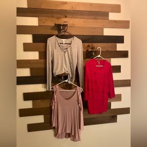 Tops, sweaters, sweatshirts, pajamas, stretch pants, shorts,scrubs.